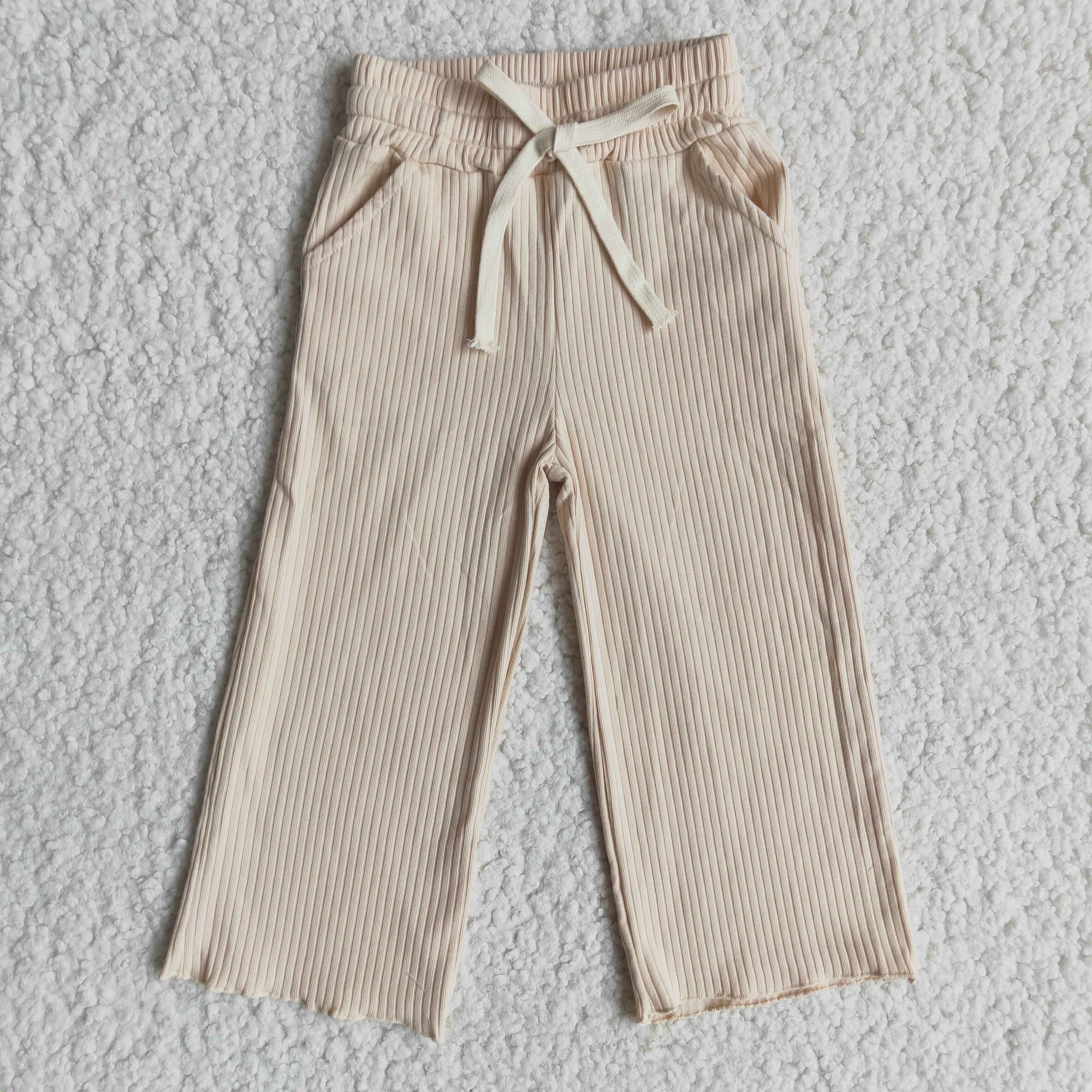 cream cotton straight pants with pocket