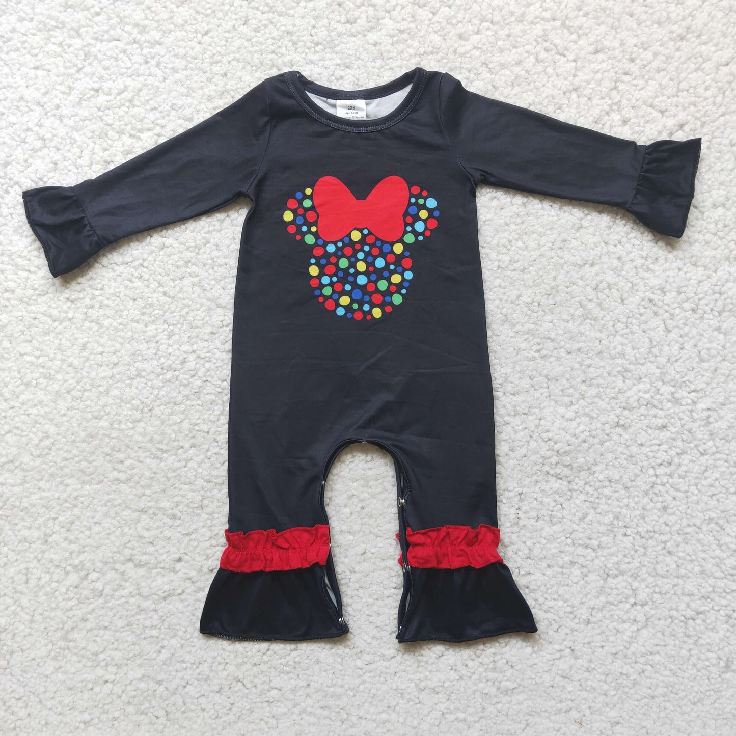 Cute Black Colored Dots Print Romper for Christmas