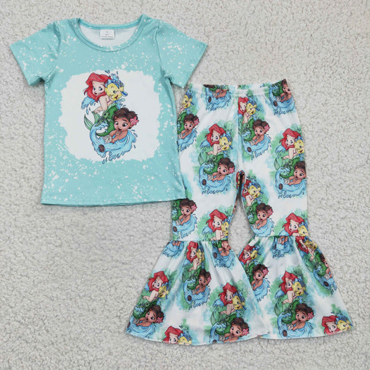 girl spring blue cartoon memaid outfit
