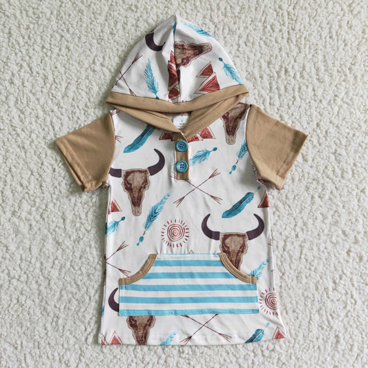 short sleeve cow print hoodie top boys clothes