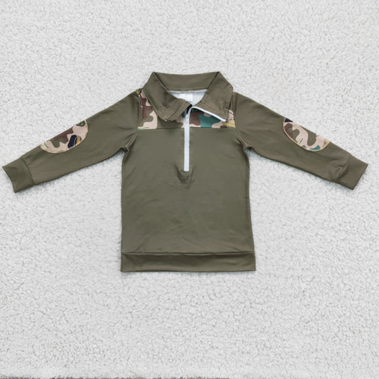 boy green camouflage zip top fall/winter kids clothes