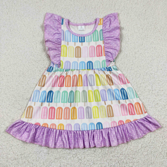 purple popsicle ruffle dress girl summer clothing