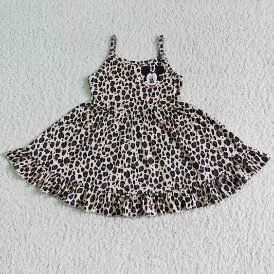 strap leopard twirl dress with mouse pattern