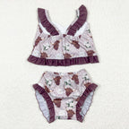 2pcs swimsuit western girl summer clothing highland cow