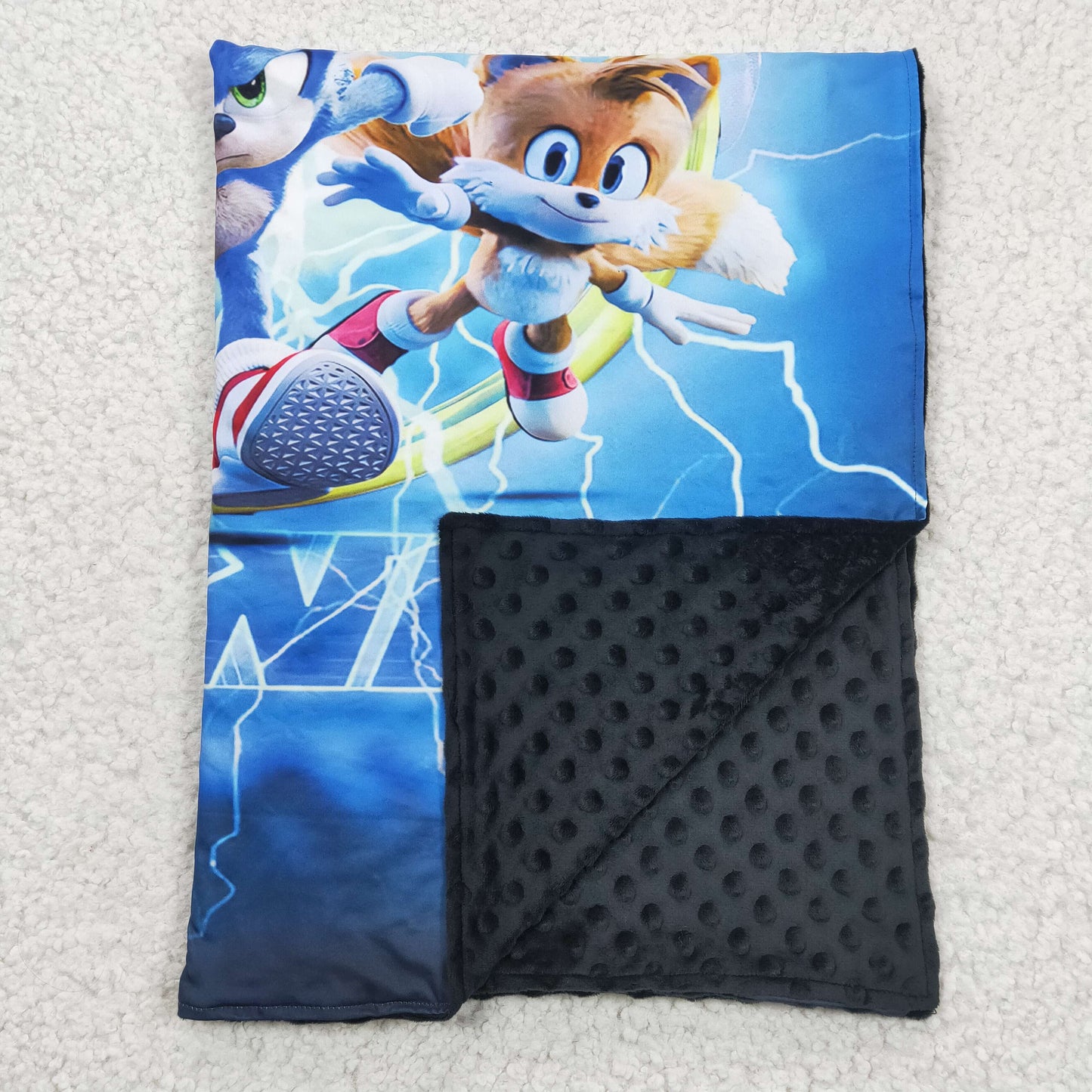 cartoon print black blue soft blanket