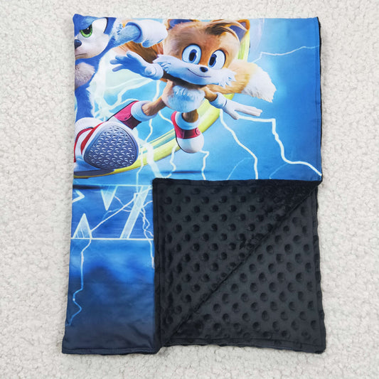 cartoon print black blue soft blanket