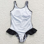 little girl black cow print swimsuit