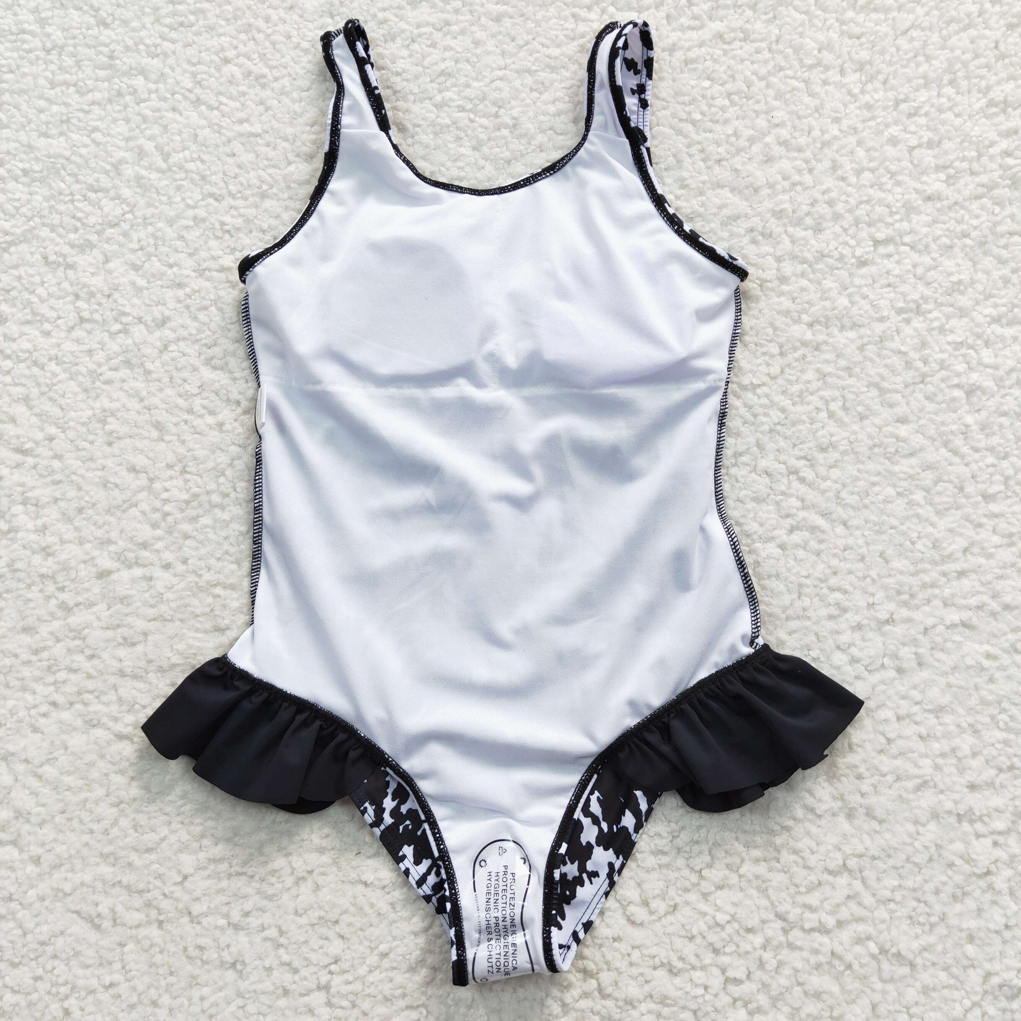 little girl black cow print swimsuit