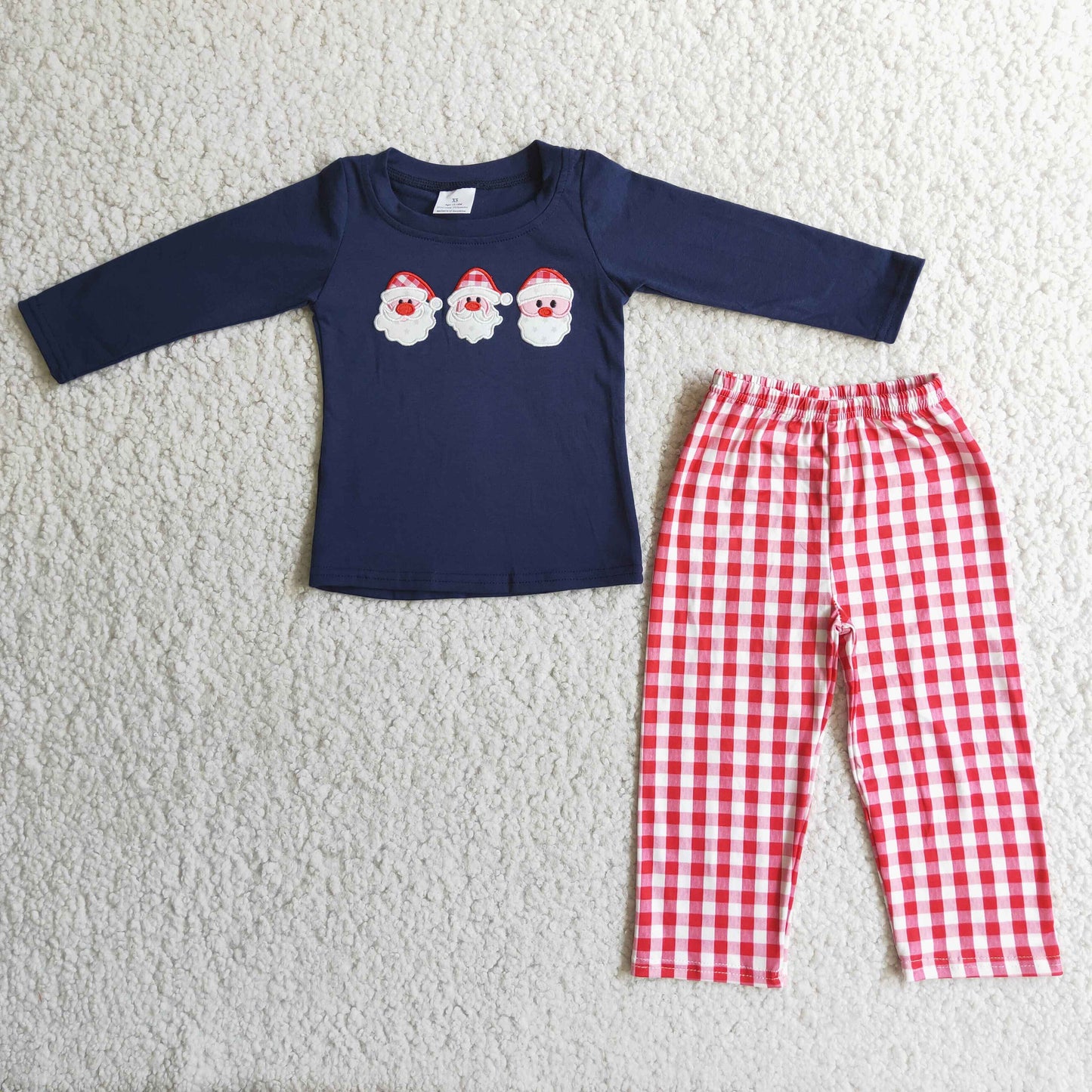 Santa Claus Embroidery Red Plaid Pants Set boys christmas outfit