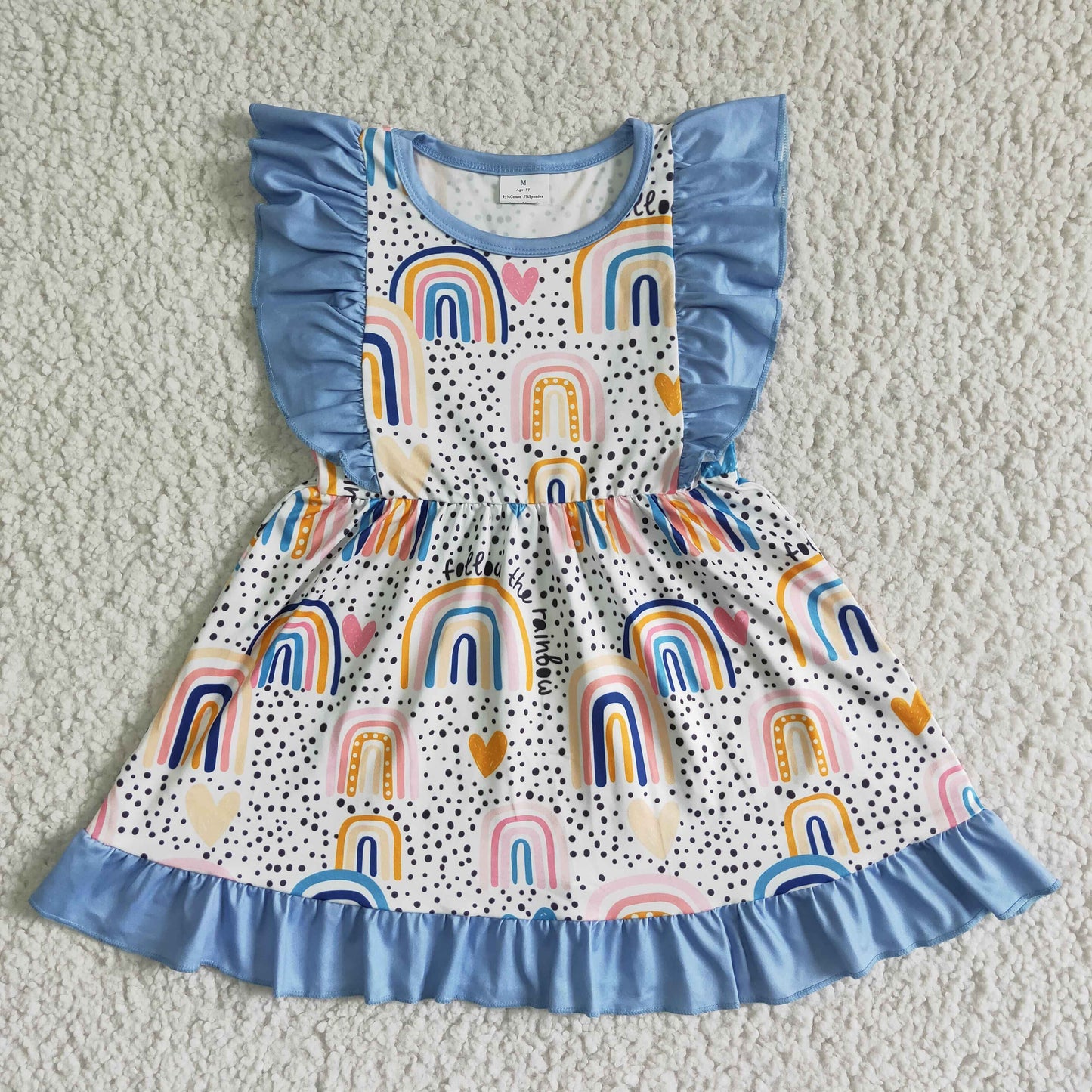 kids clothing girl's sleeveless blue rainbow dress