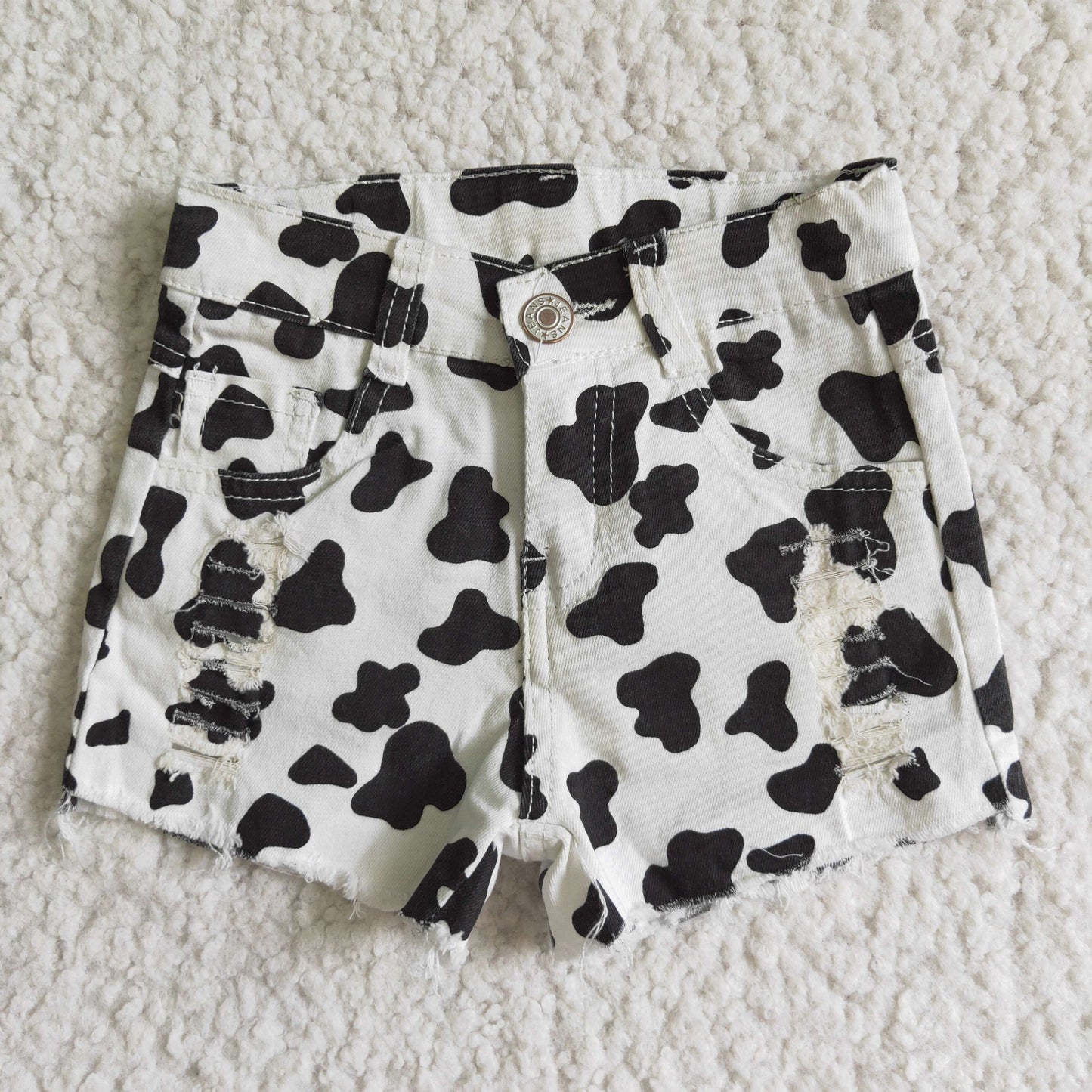 black white milk cow girls distressed denim shorts