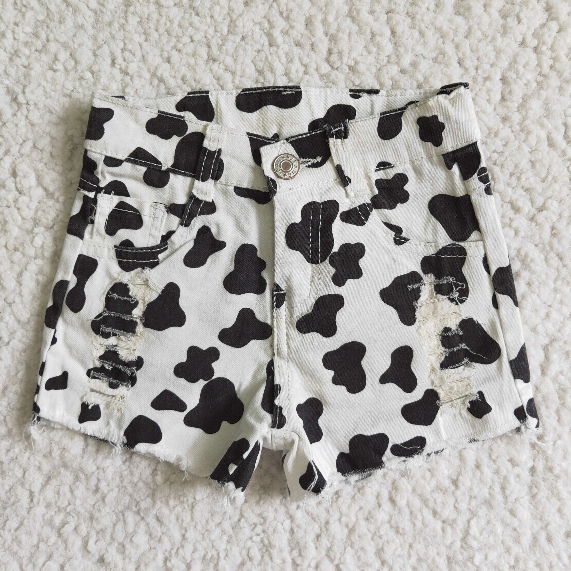 black white milk cow girls distressed denim shorts