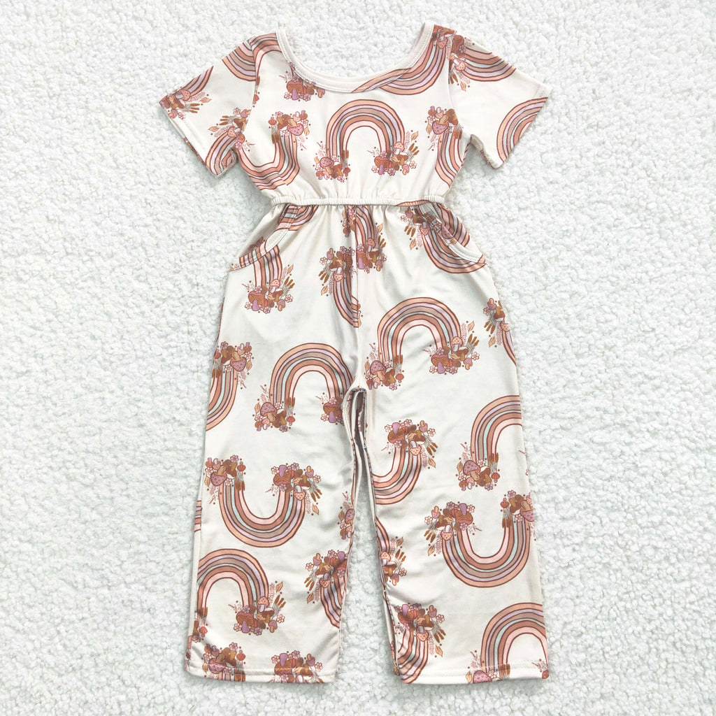 girl's clothing rainbow jumpsuit with pocket summer clothes