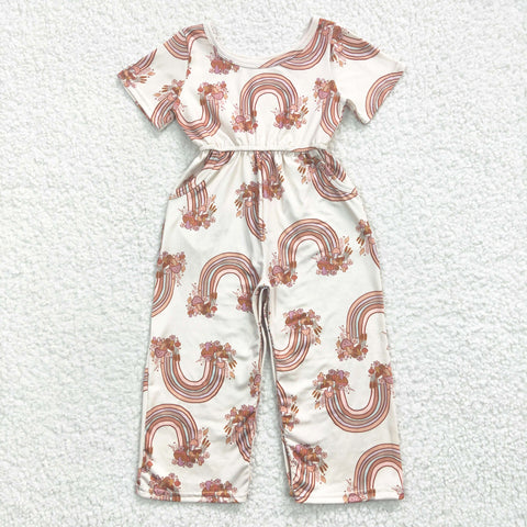 girl's clothing rainbow jumpsuit with pocket summer clothes