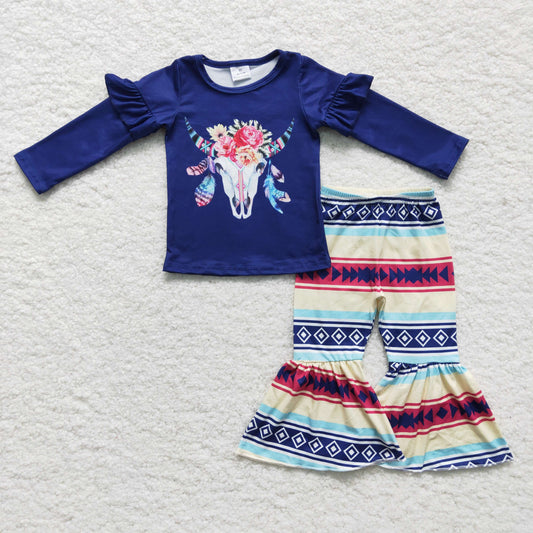 dark blue cow aztec pants outfit girls clothing