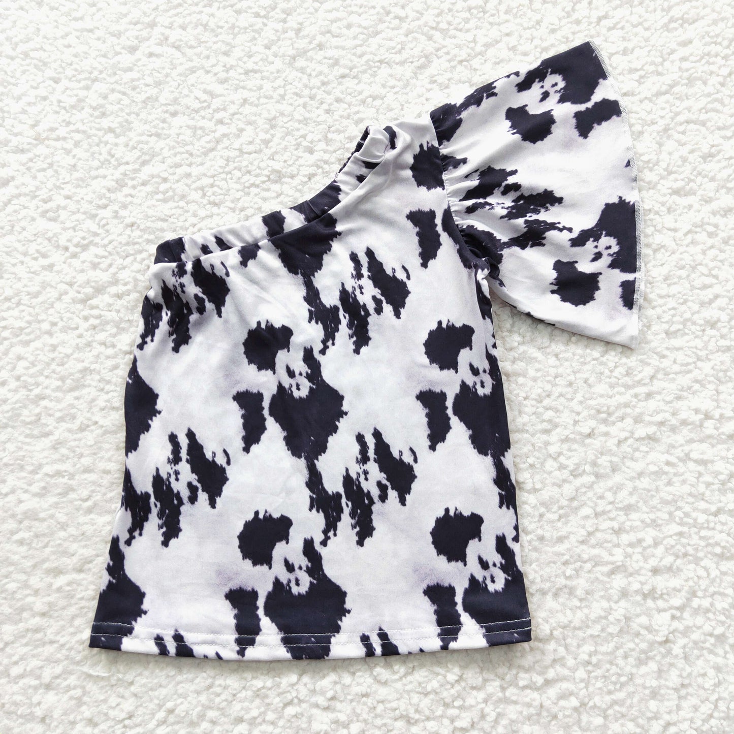 girl one sleeve cow print summer shirt