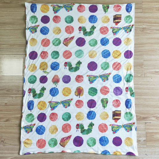 green soft minky baby blanket caterpillar print