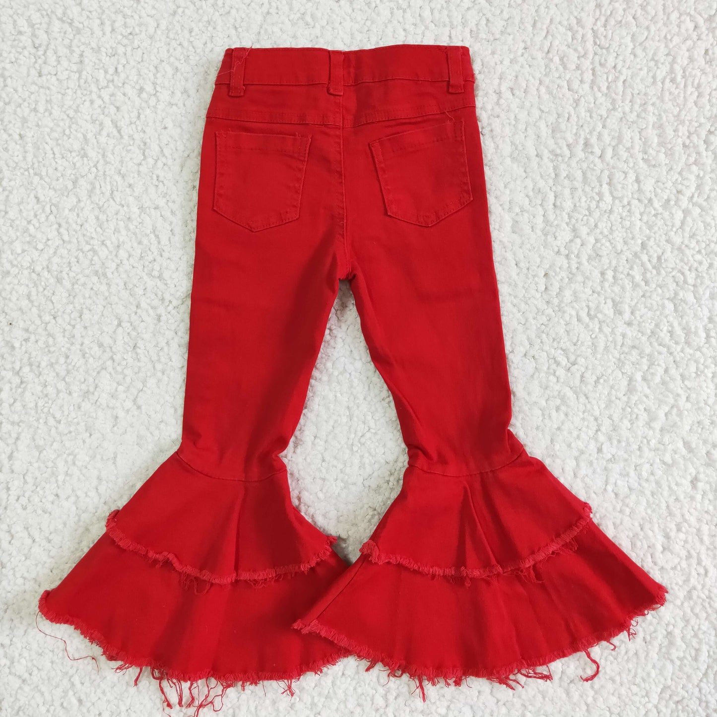 red double ruffle jeans denim pants