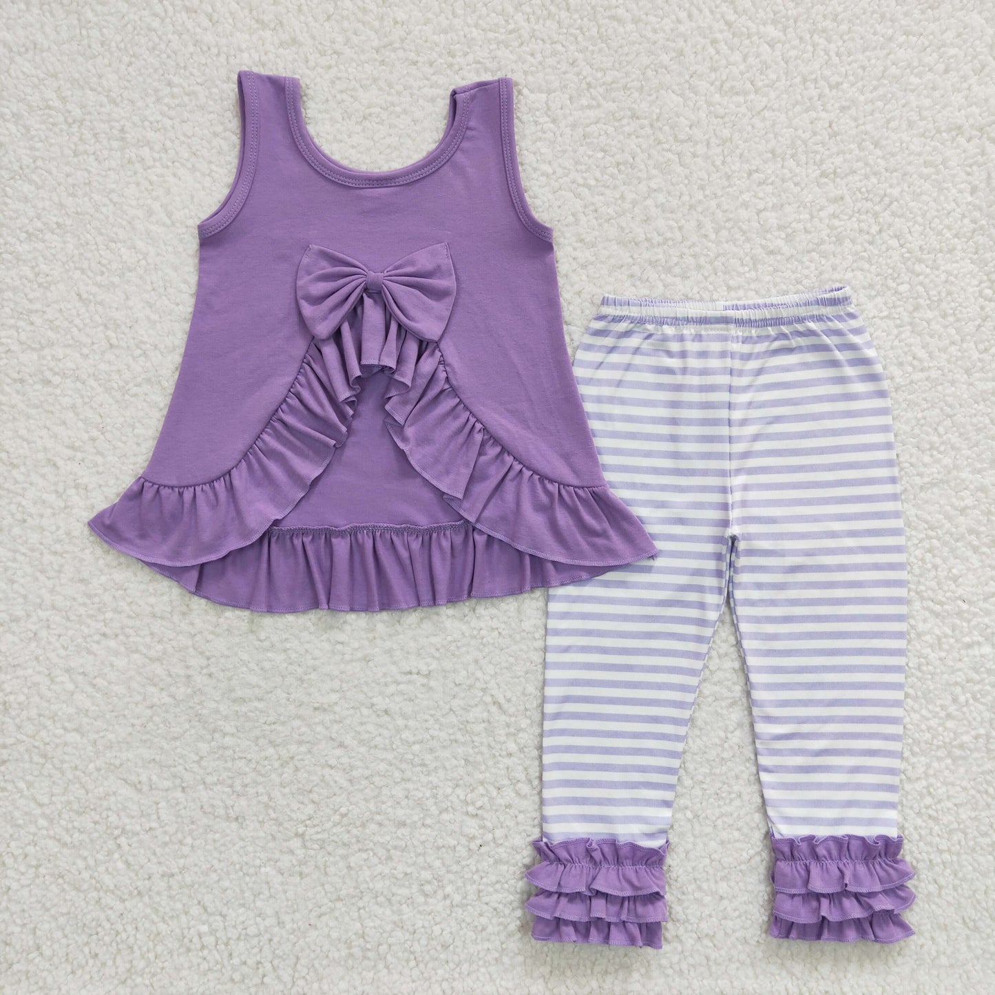 spring purple ruffle pants set bow outfit