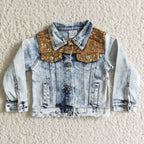 Fashion Good Quality Light Blue Denim Jacket With Sequins