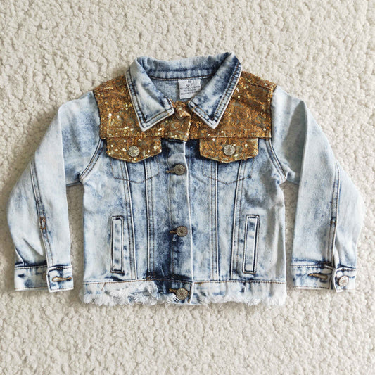 Fashion Good Quality Light Blue Denim Jacket With Sequins