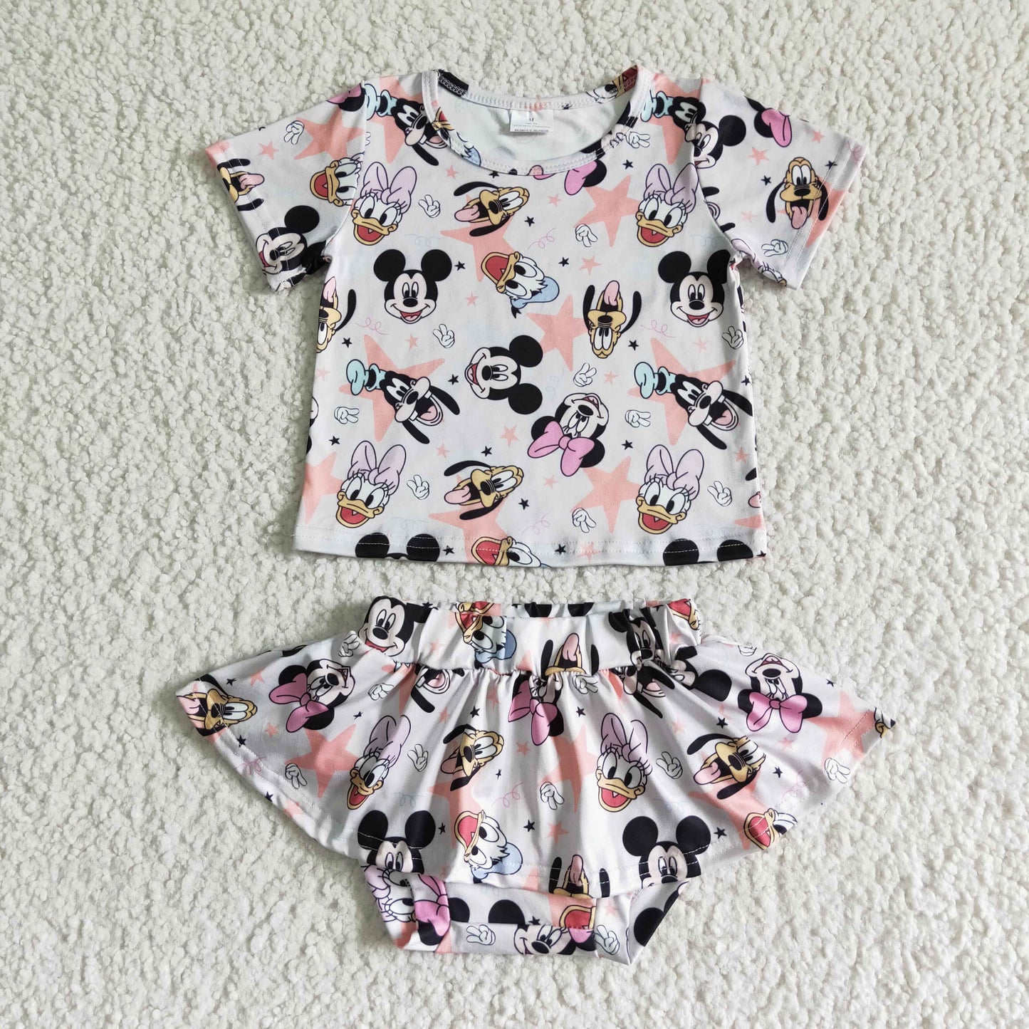 kids clothing ruffle bummie set duck and mouse