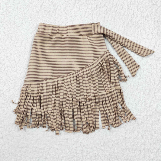 cotton brown stripe tassel girls skirt dress