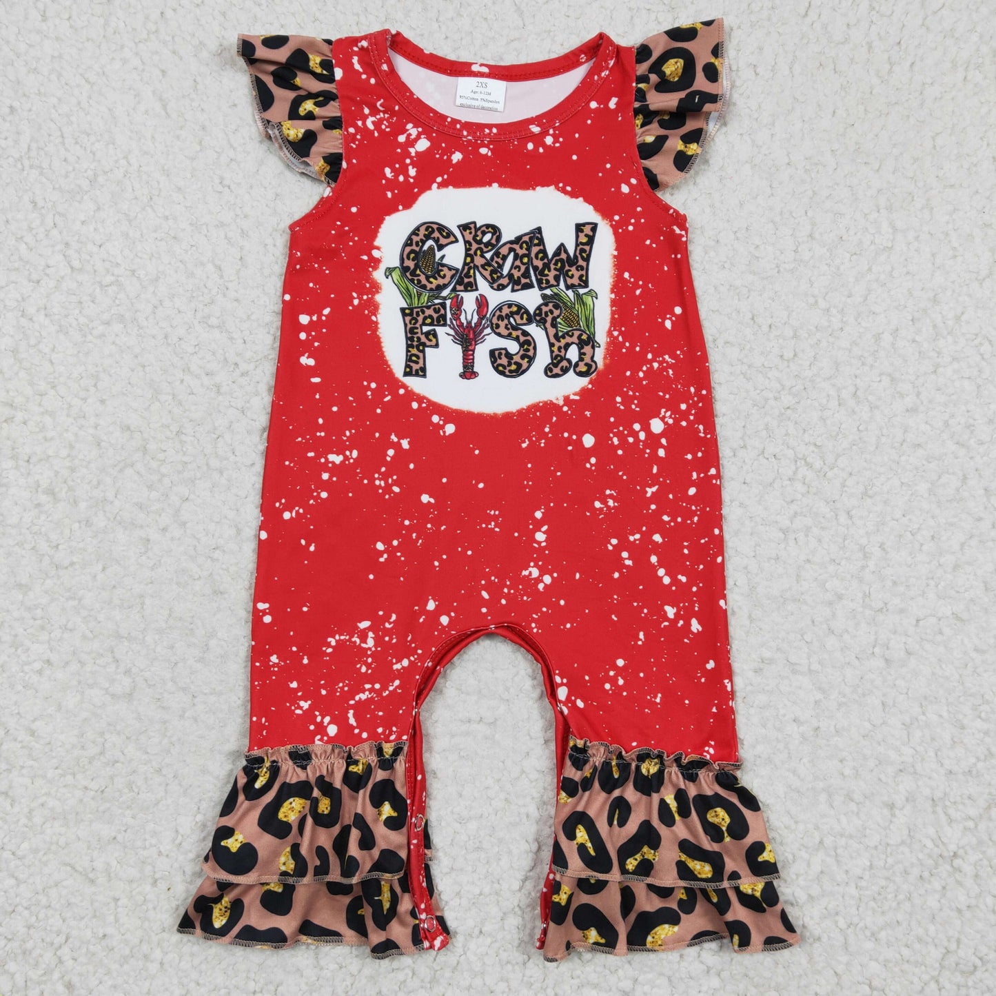 crawfish leopard ruffle romper for baby girl