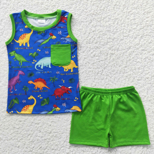dinosaur tank shirt green shorts set boy clothing