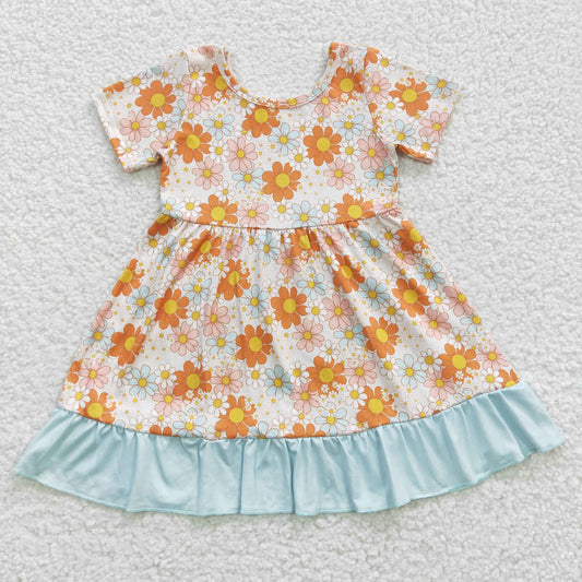 short sleeve floral ruffle dress