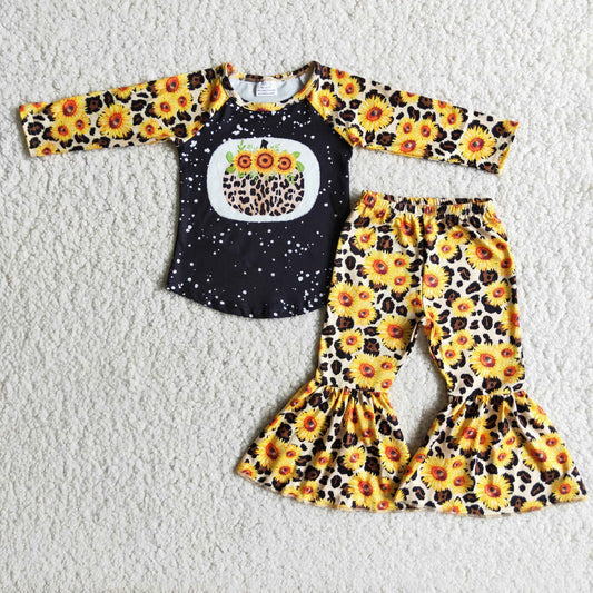 Pumpkin Print Leopard Sunflower Bells Set Fall