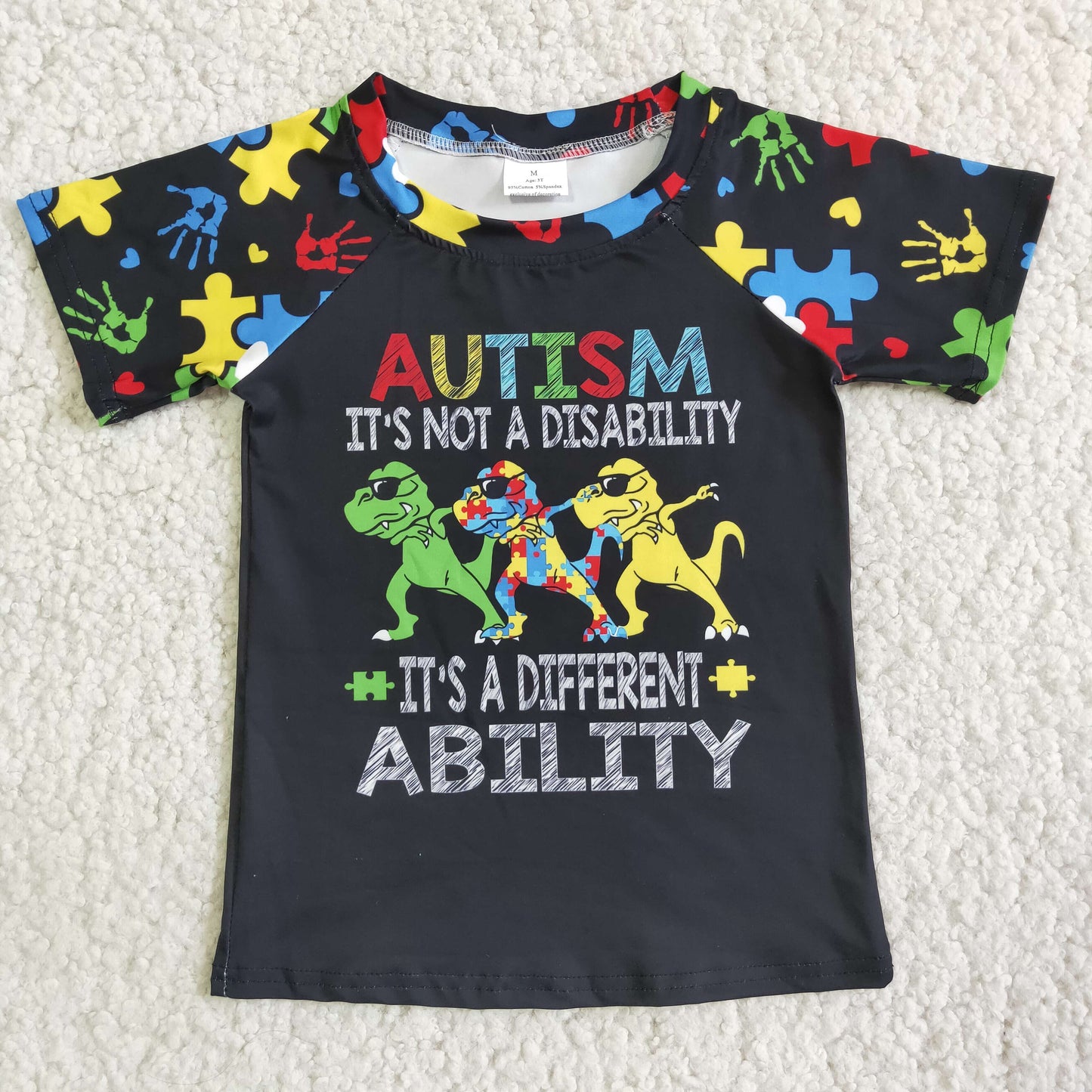 Short Sleeve Autism Dinosaur Shirt Boy
