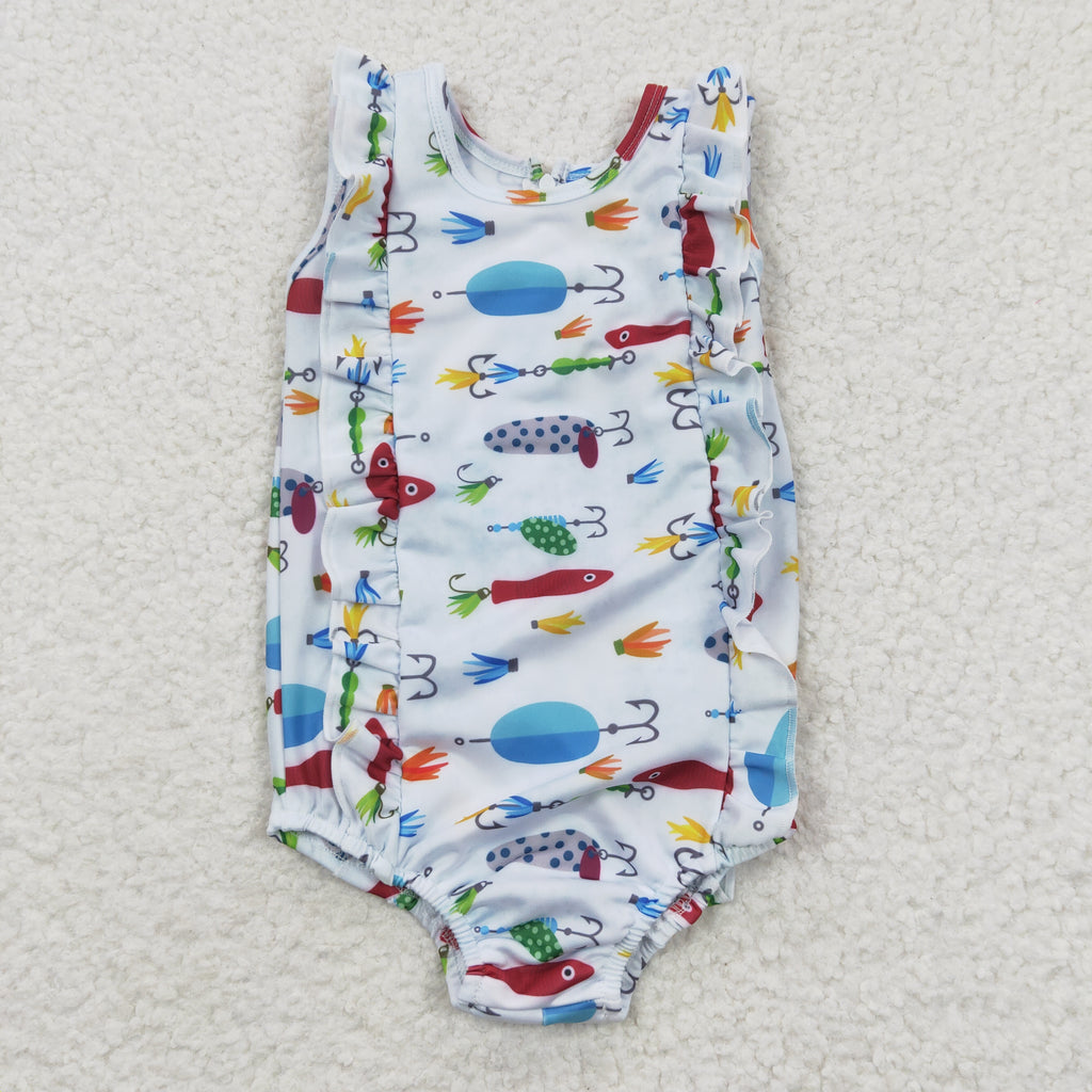 baby girl summer fish hook swimsuit with zip