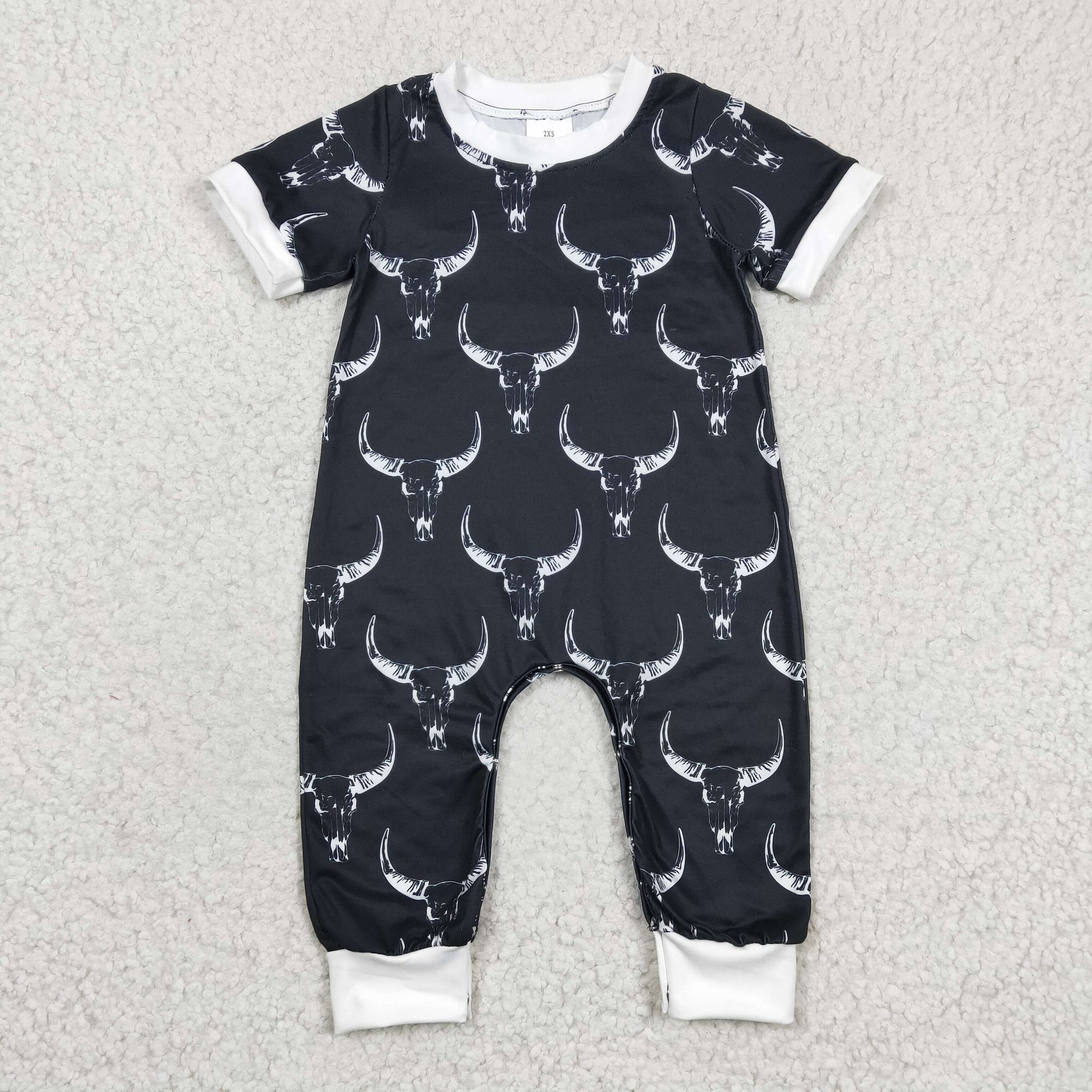 western black white baby romper skull