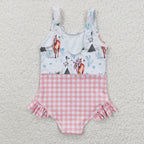 girl's swimsuit horse printing 1pcs swimswear