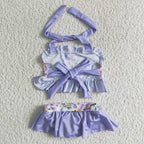 girl's halter 2 pcs cartoon print swimsuit