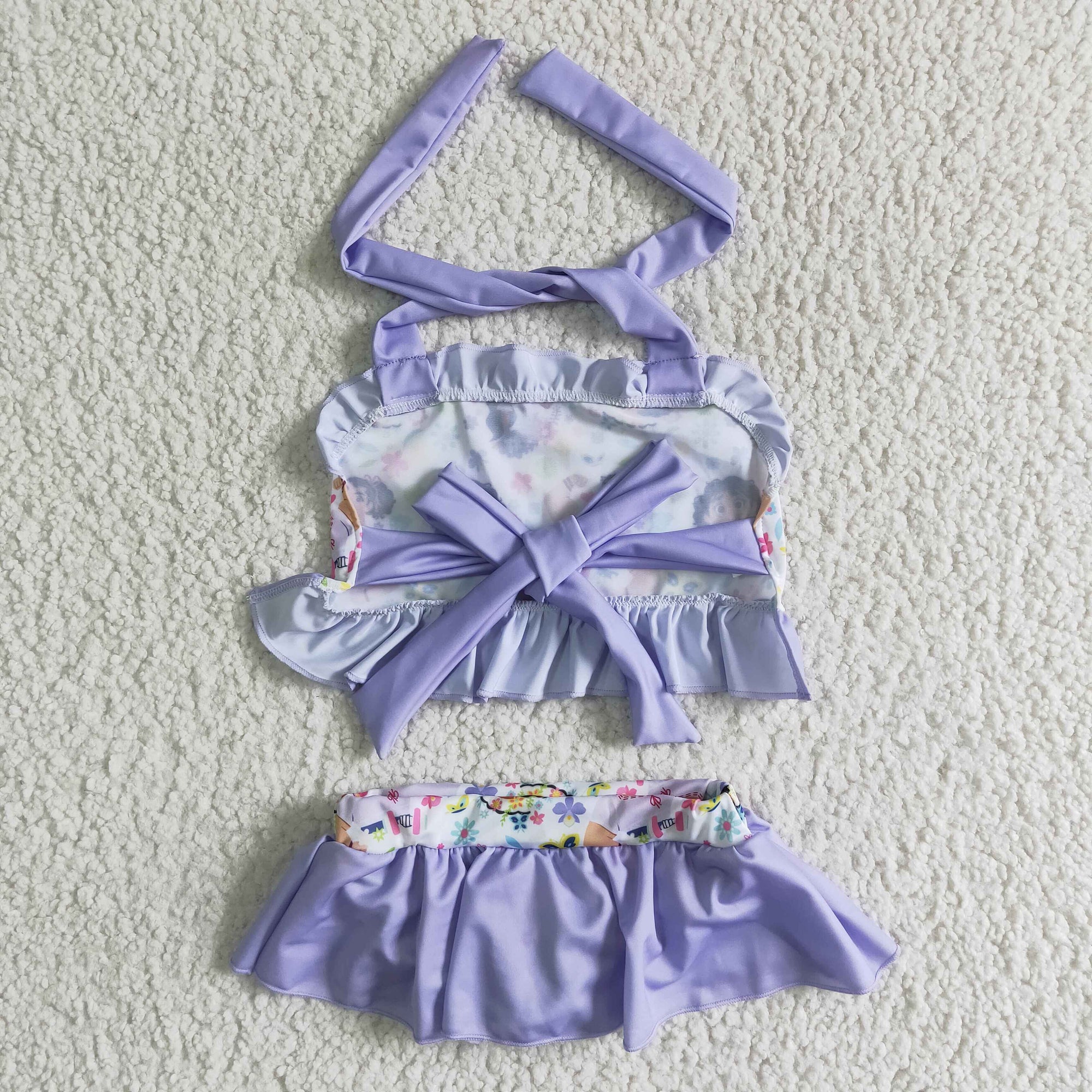 girl's halter 2 pcs cartoon print swimsuit
