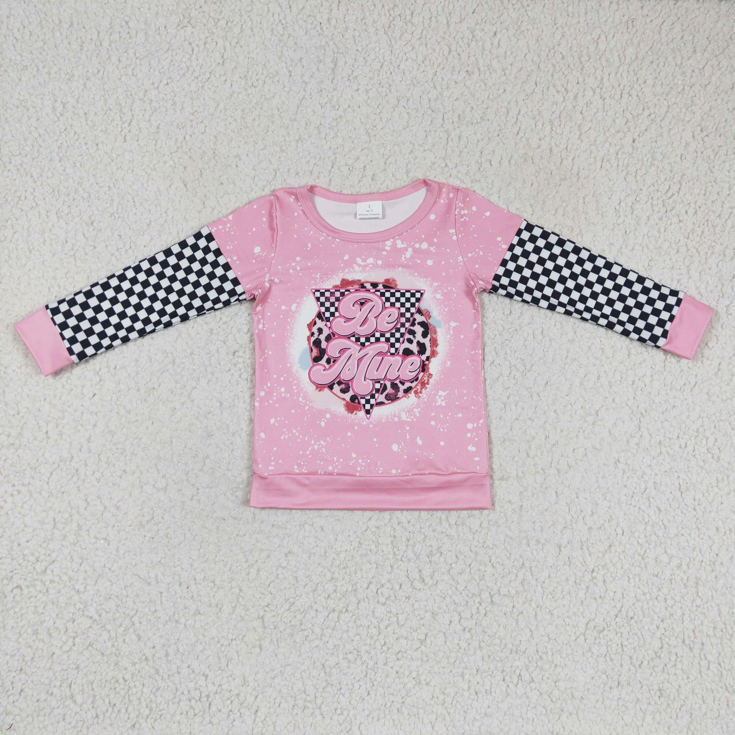 girl pink chess plaid sleeve pullover sweater be mine