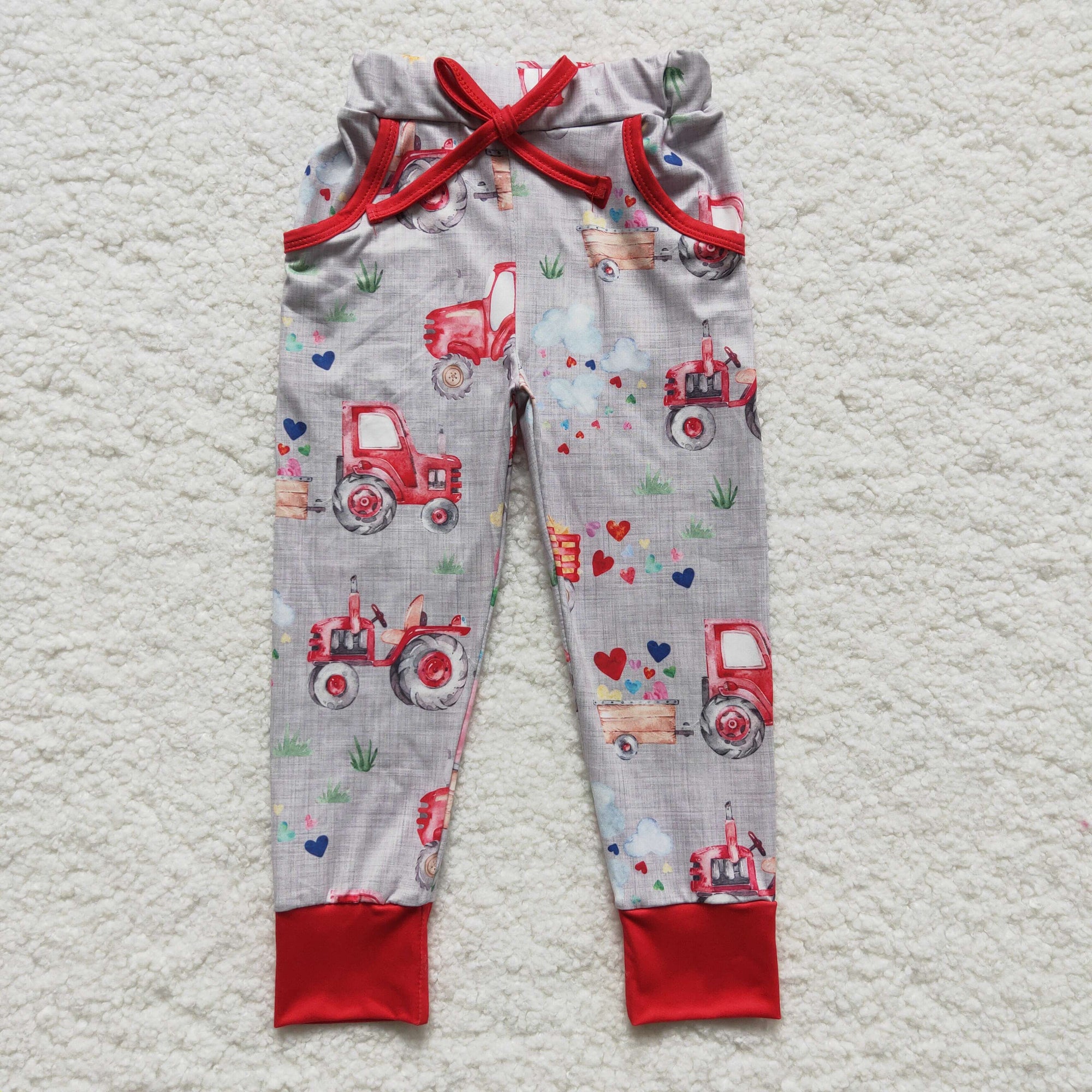 boy valentine heart tractor jogger pants