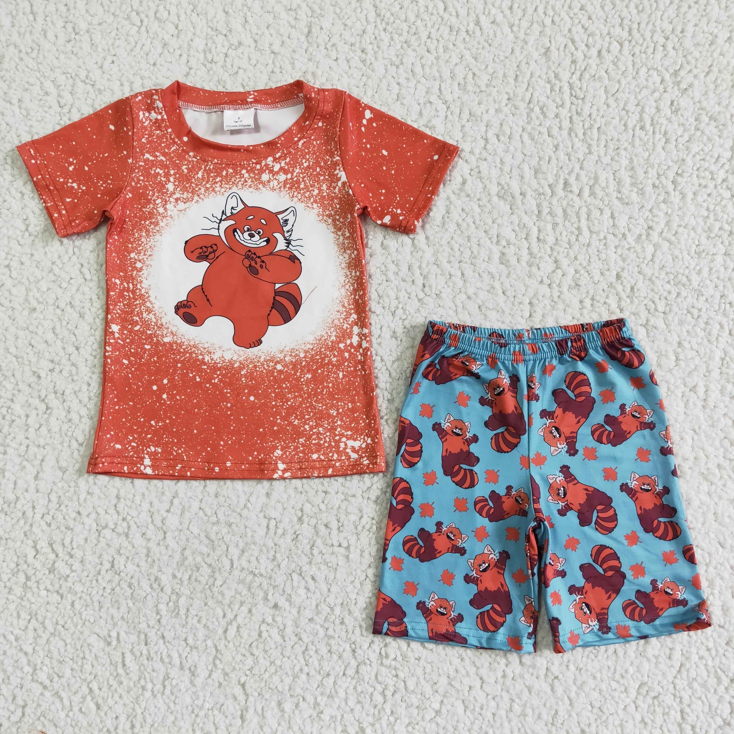 kids clothing boy red cat cartoon shorts set