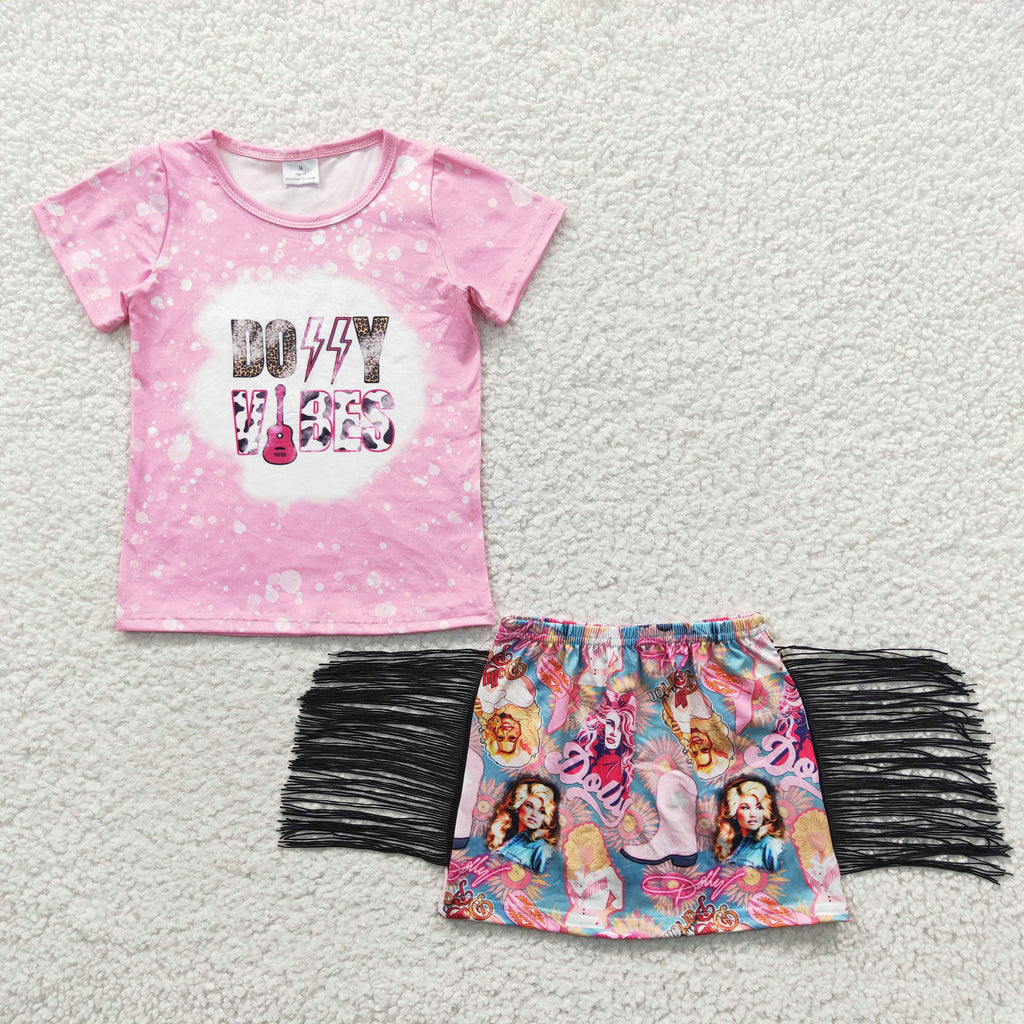 pink dolly vibes tassel fringe skirt set girl outfit