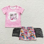 pink dolly vibes tassel fringe skirt set girl outfit