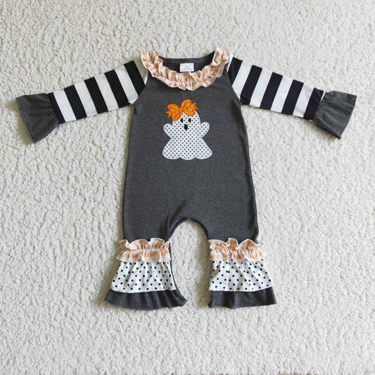 ruffle boo embroidery romper for baby girl