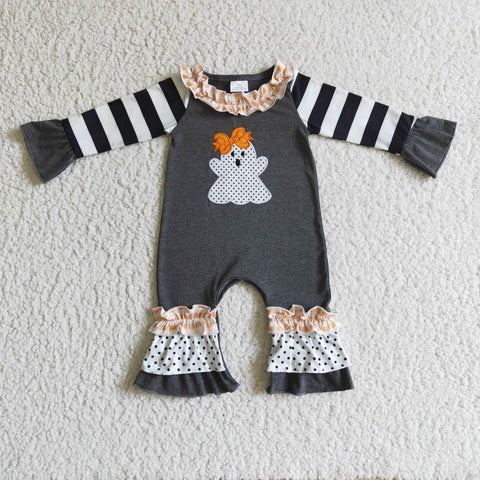 ruffle boo embroidery romper for baby girl