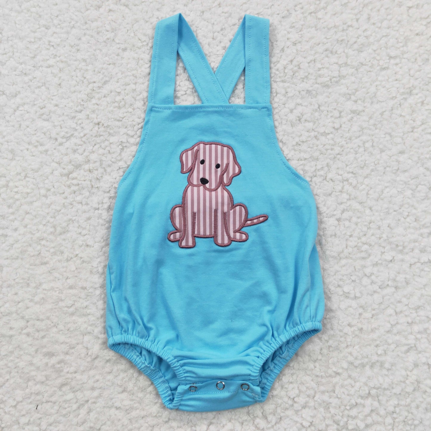 blue dog embroidery cross romper for little boy