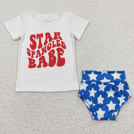 baby girl 4th of july star spangled babe star bummie set