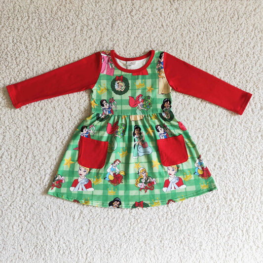 christmas princess red pocket dress girls dresses