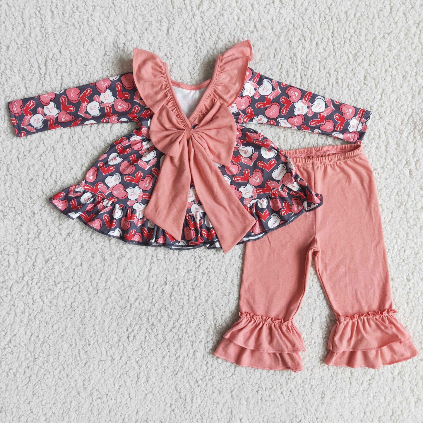 Valentine's Day Outfit Heart Print Ruffle Pants Set