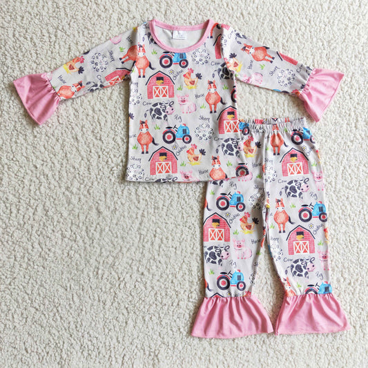 pink farm animal pajama outfit girl clothes