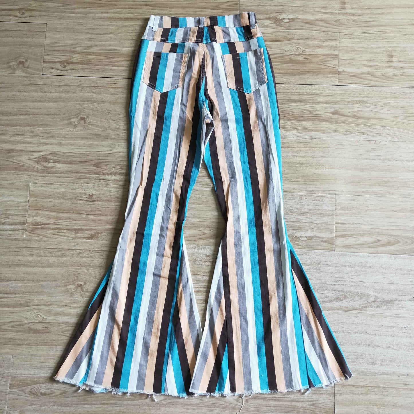 adult ladies stripe denim bell pants – Mu Mory Clothing